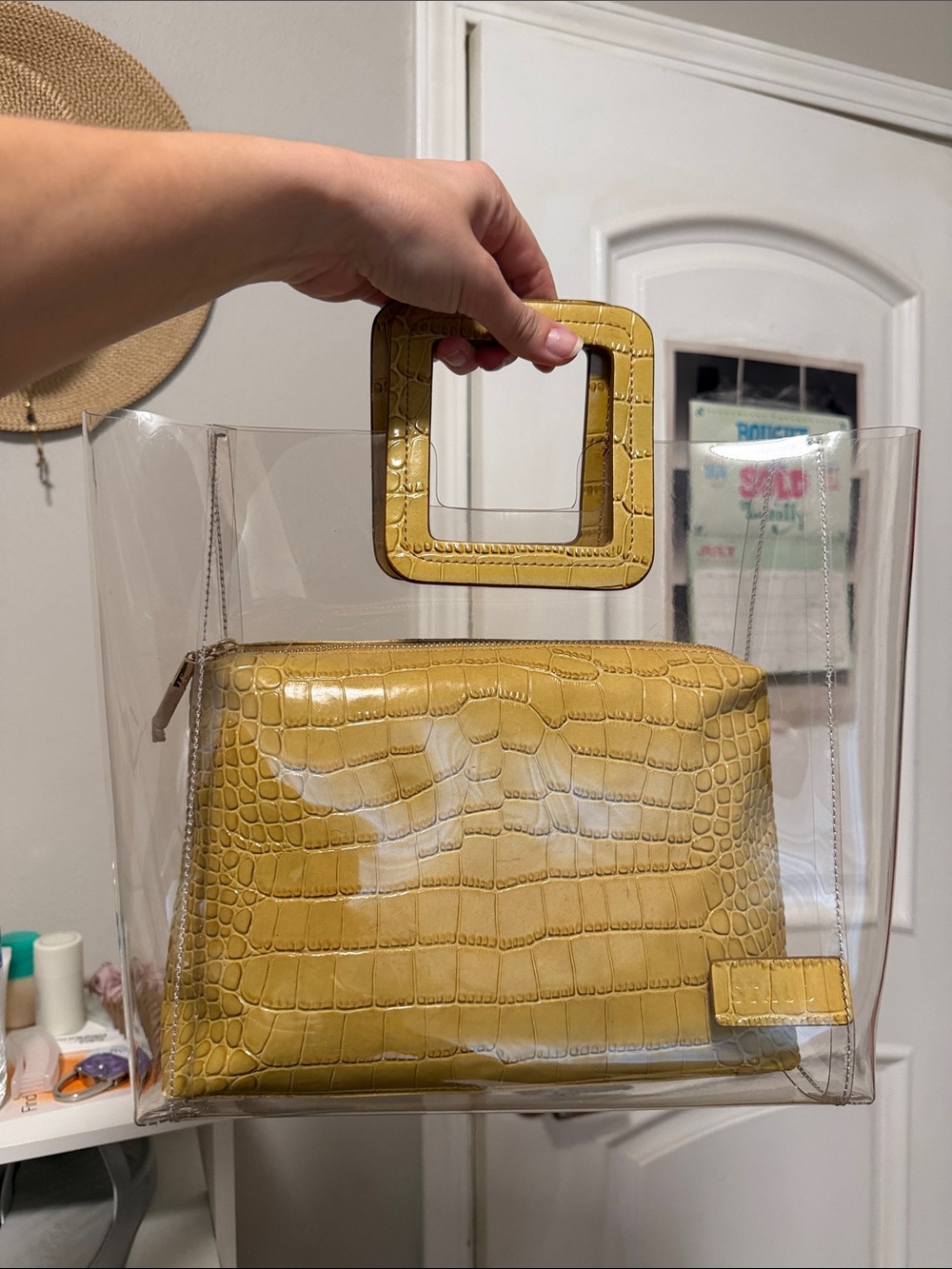 Staud shirley Clear Tote with Croc-Embossed Pouch